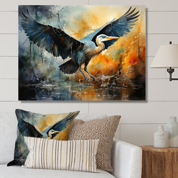 Teal Yellow Heron Elegance Unveiled Pointillism - Heron Wall Decor